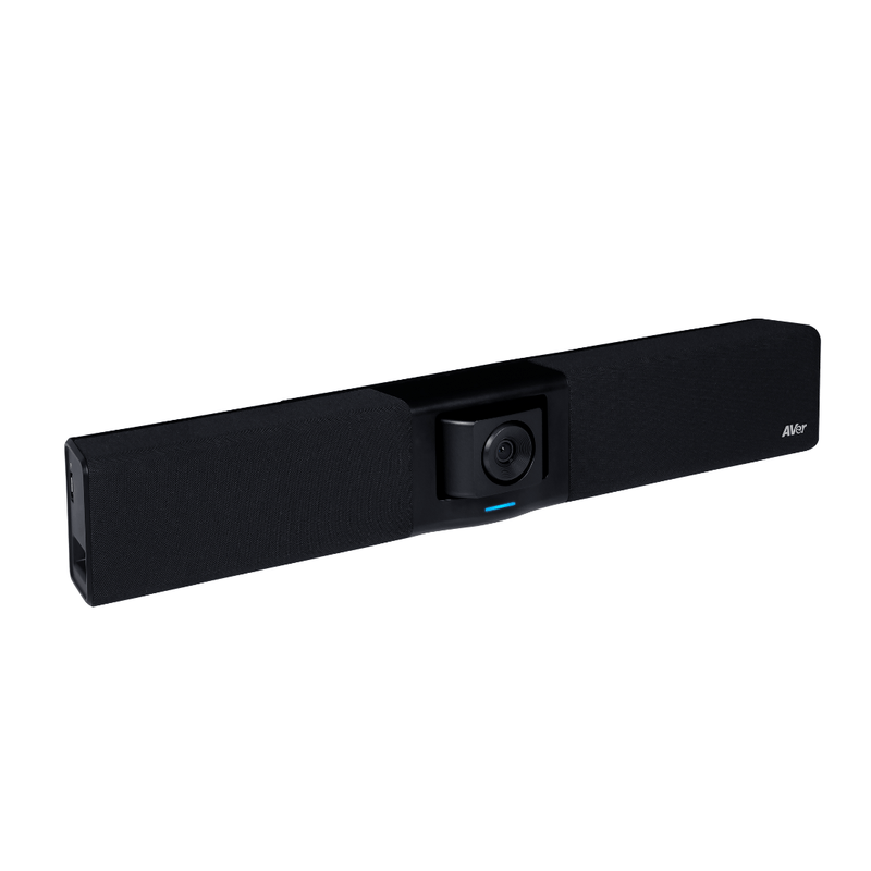 Side-angle view of the AVer VB342 Pro 4K video conferencing bar, featuring AI-driven auto-framing, premium audio, and smart speaker tracking for professional meeting rooms.