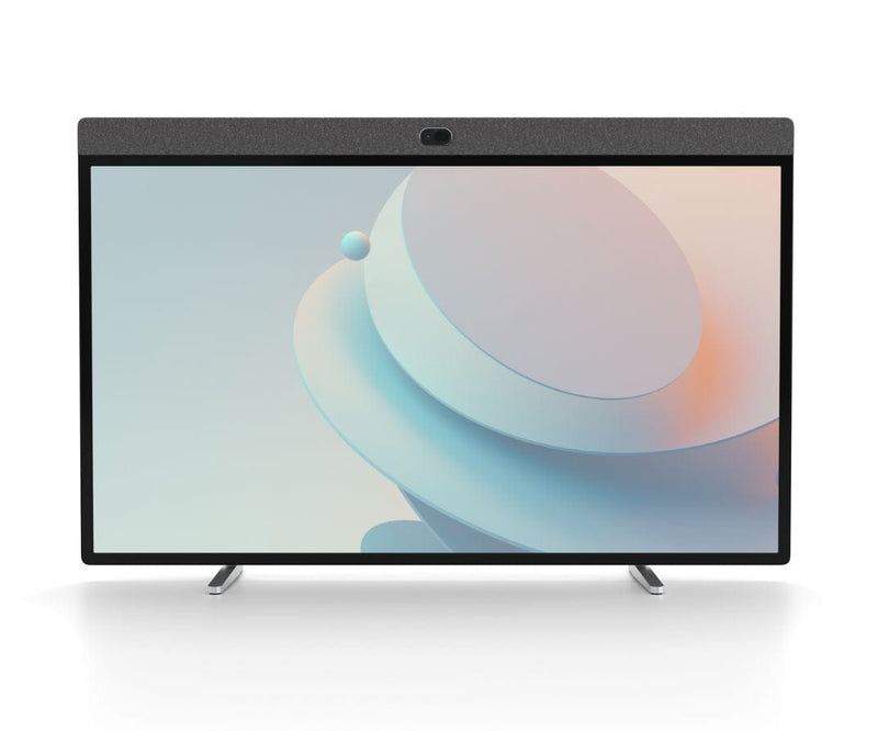 Front view of an all-in-one video conferencing display with a built-in camera, offering a sleek and modern design for high-quality remote meetings and business collaboration