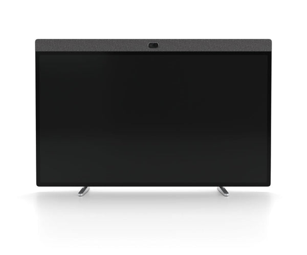 Black screen all-in-one video conferencing display with a built-in camera, designed for efficient business meetings and high-quality remote collaboration