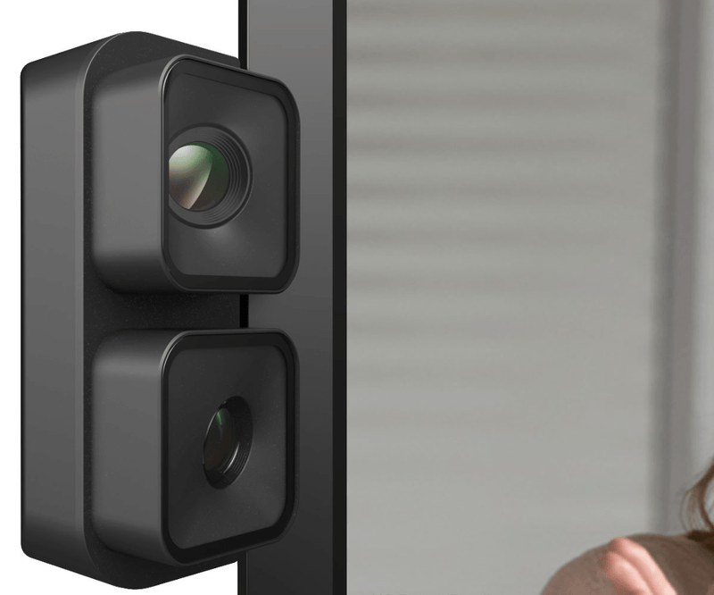Close-up view of the dual-camera setup on the DTEN Vue Pro, showcasing advanced imaging technology for high-definition video conferencing and crystal-clear communication