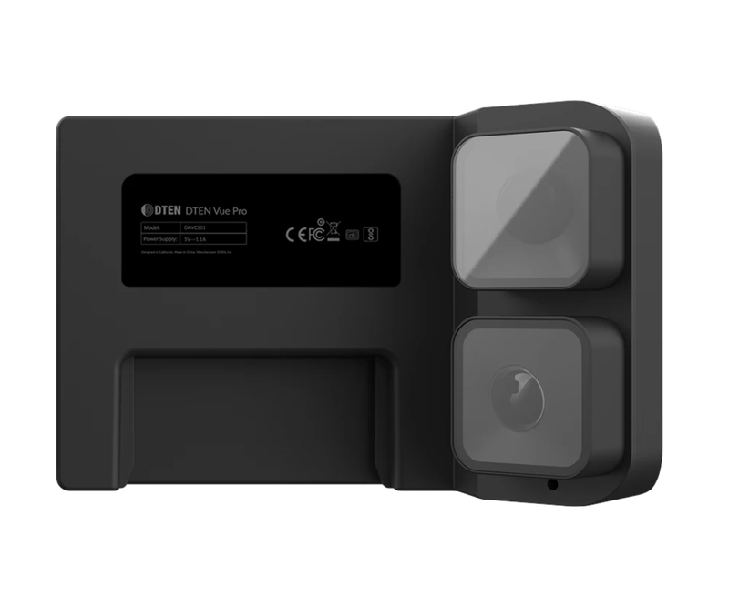Back view of the DTEN Vue Pro camera system, showcasing the dual-lens design and labeling for superior video conferencing capabilities and enhanced remote collaboration