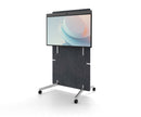 Mobile video conferencing display mounted on a rolling stand, offering a flexible and portable solution for seamless business meetings and collaboration in any workspace